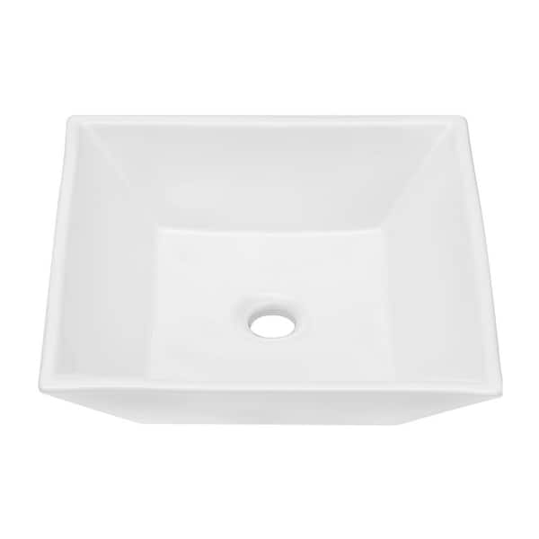 16 in. Vessel Square Bathroom Sink in White Ceramic