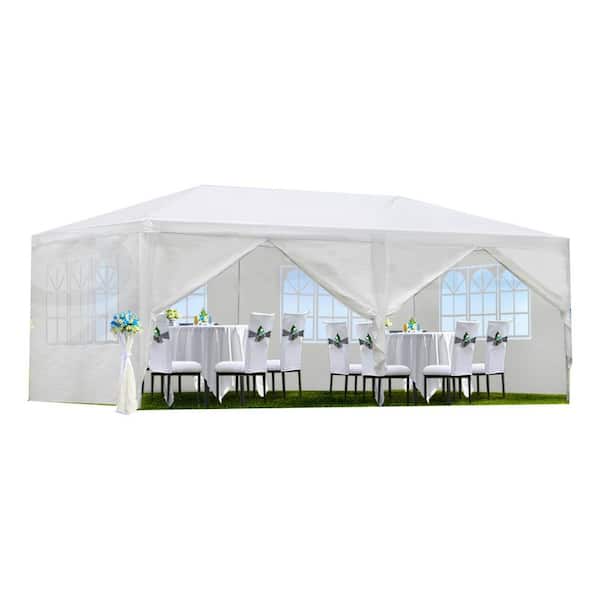 10 ft. x 20 ft. White Wedding Party Canopy Tent with 6 Removable Sidewalls