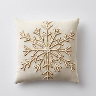 Snowflake Natural Graphic Embroidered Decorative 18 in. Square Pillow Cover
