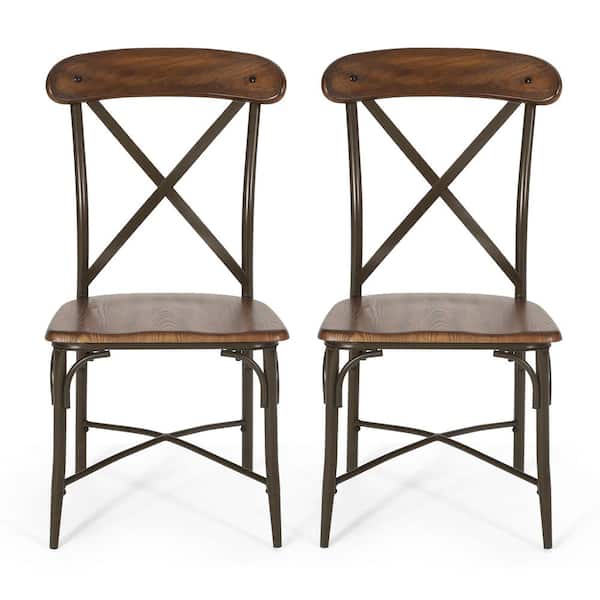 Noble House Hearney Dark Brown and Espresso Crossback Dining Chair (Set of 2)