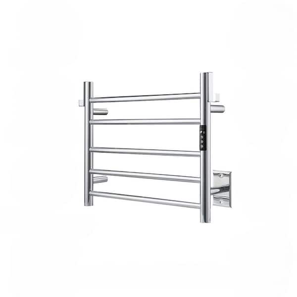 Heated Towel Rack 5-Bar Wall Mounted Electric Towel Warmer with Timer and LED Indicator Polished Stainless Steel