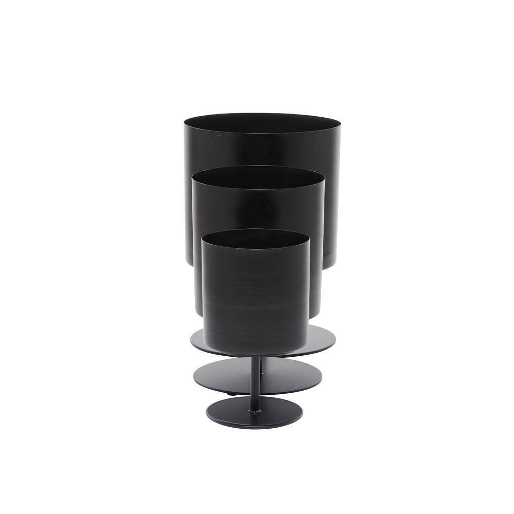 Black Metal Modern Round Planter with Stand, Set of 3