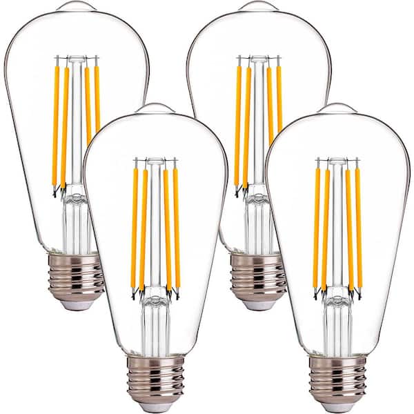 FLSNT 100-Watt Equivalent ST19 Dimmable LED Straight Filament Bulb, Vintage Edison Bulbs E26 Base, 2700K Soft White (4-Pack)