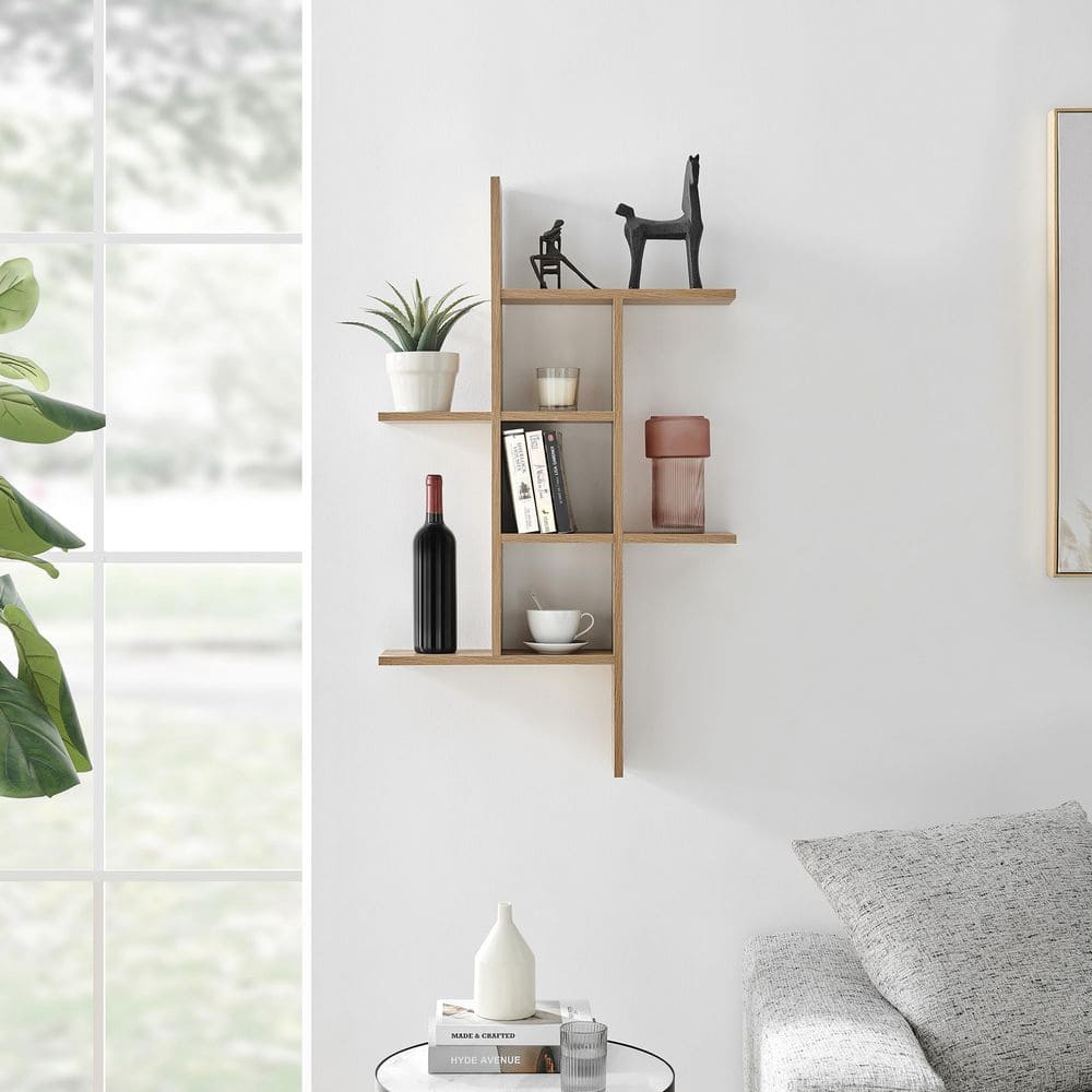 Chestnut Wood Floating Cantilever Cubby Wall Shelf