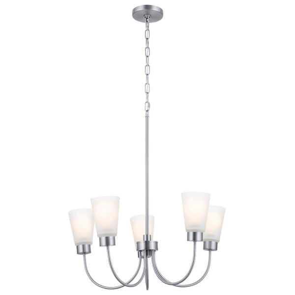 KICHLER Erma 24 in. 5-Light Brushed Nickel Traditional Shaded Circle Dining Room Chandelier with Satin Etched Glass Shades