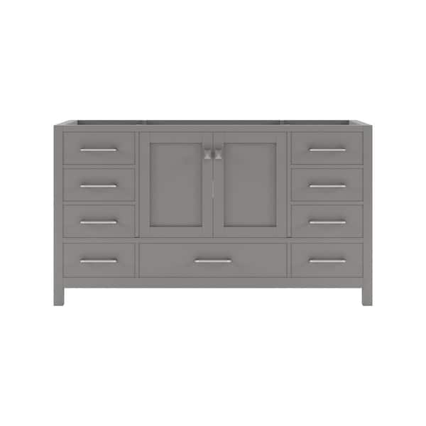 Virtu USA Caroline Avenue 60 in. W x 22 in. D x 33.50 in. H Bath Vanity Cabinet without Top in Gray