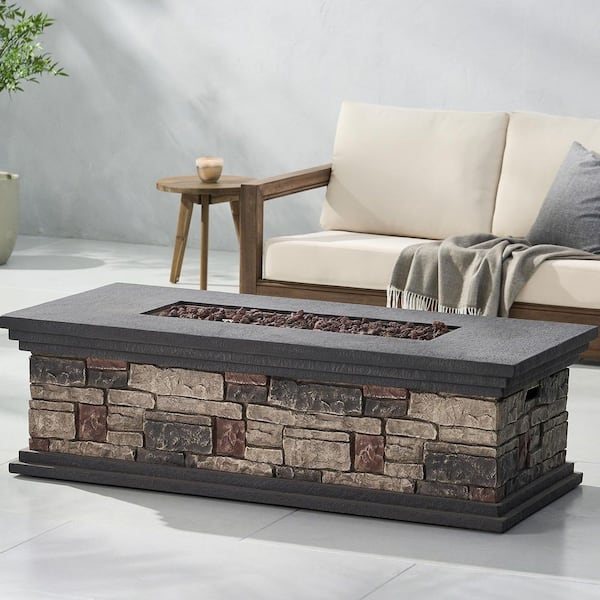 40 in. Stone Gray Rectangular Propane Outdoor Fire Pit