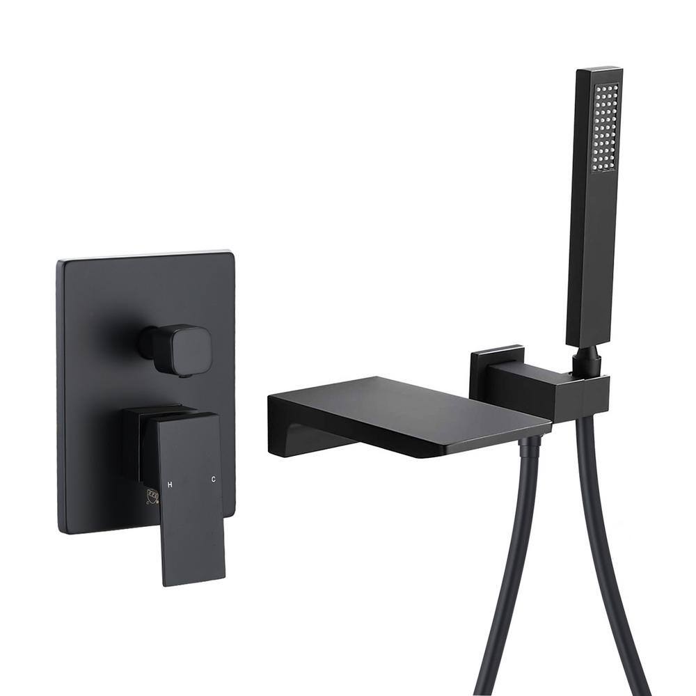 Single-Handle Wall Mount Roman Tub Faucet with Hand Shower and Waterfall in