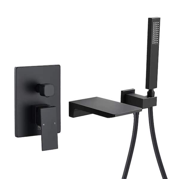 Unbranded Single-Handle Wall Mount Roman Tub Faucet with Hand Shower and Waterfall in Matte Black