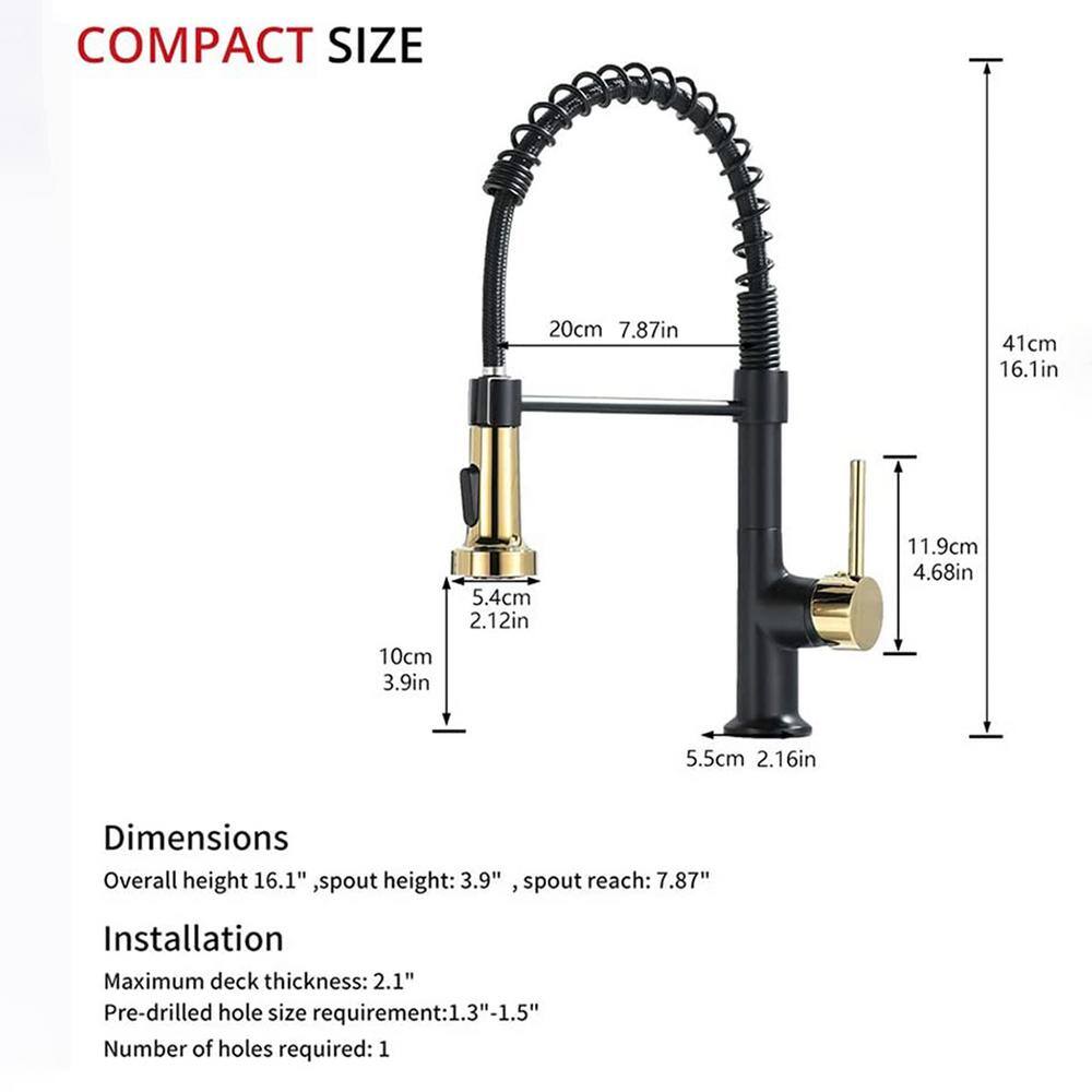 Matte Black and Gold LED Pull Down Kitchen Faucet