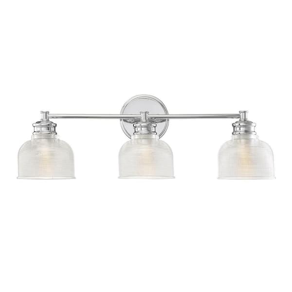 TUXEDO PARK LIGHTING 24.25 in. W x 9.25 in. H 3-Light Chrome Bathroom Vanity Light with Clear Glass Shades