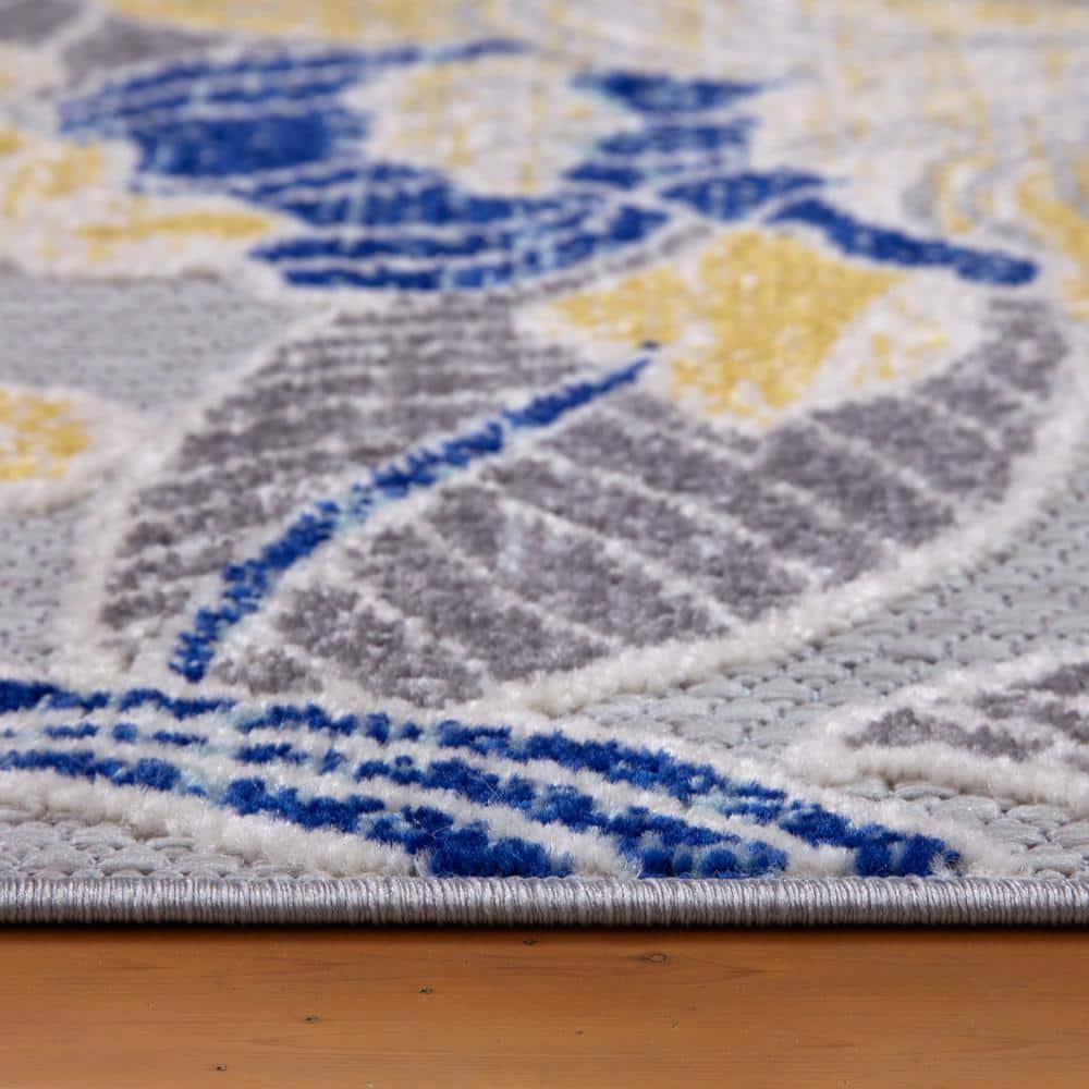 Blue Floral 3' x 5' Reversible Synthetic Area Rug