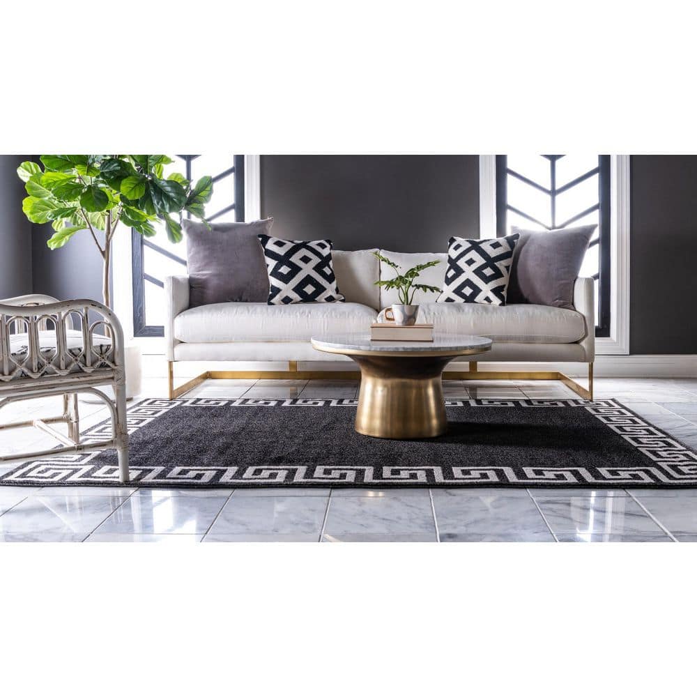 Charcoal Geometric Easy-Care Synthetic Rectangular Rug, 5' x 8'