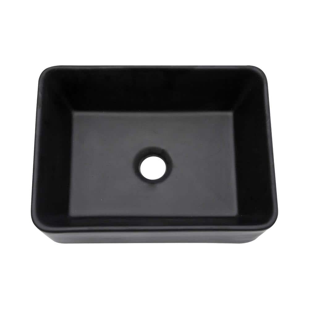 AquaVista 16 in. x 12 in. Black Ceramic Rectangular Vessel Bathroom Sink