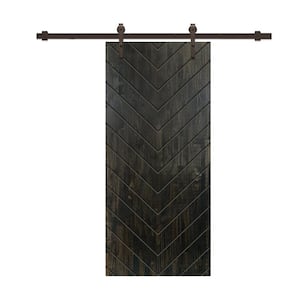 Herringbone 24 in. x 84 in. Fully Assembled Charcoal Black Stained Wood Modern Sliding Barn Door with Hardware Kit
