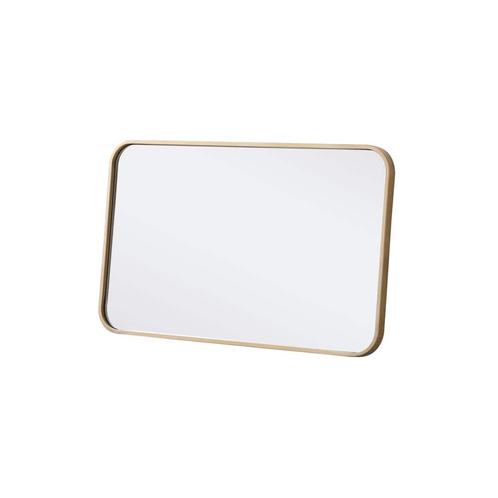 Modern Gold Rectangular Metal Vanity Mirror with Rounded Edges