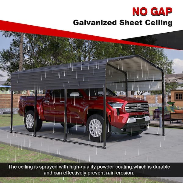 10 ft. x 15 ft. Outdoor Galvanized Steel Carport Heavy Duty Metal Garage Canopy, Car Tent Storage Shed for Car and Truck