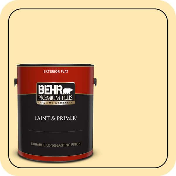 BEHR PREMIUM PLUS 1 gal. #330A-3 Lively Yellow Flat Exterior Paint & Primer
