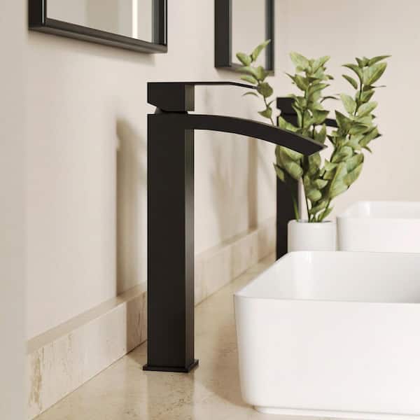 Single-Handle Single Hole High Vessel Sink Faucet with Pop-Up Drain in Matte Black