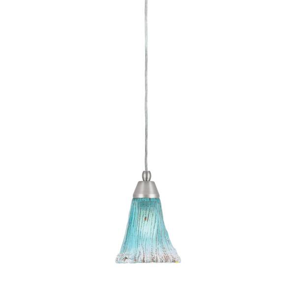 Unbranded Bryson 100-Watt 1-Light Brushed Nickel Shaded Pendant Light Mini Pendant 5.5 in. Teal Glass Shade, No Bulb Included