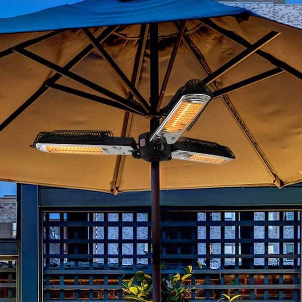 dimplex patio umbrella heater Unbranded 1500-Watt Foldable Electric Black Patio Heater Umbrella with 3  Heating Panel AM1121C-209