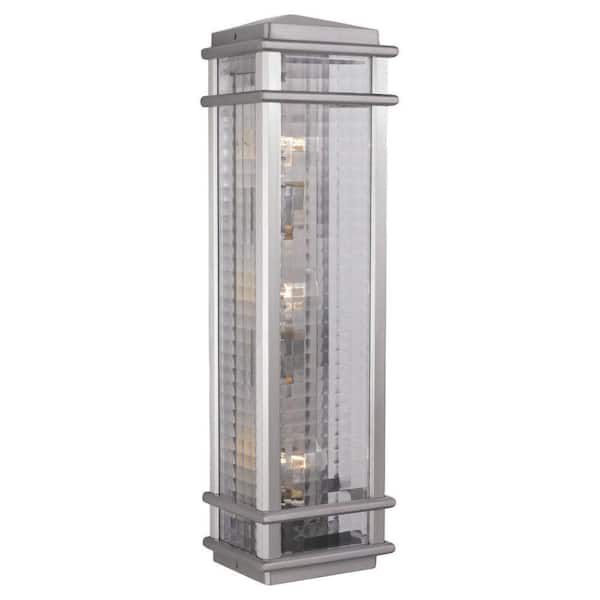 Generation Lighting Mission Lodge 3-Light Brushed Aluminum Outdoor 26 in. Wall Lantern Sconce