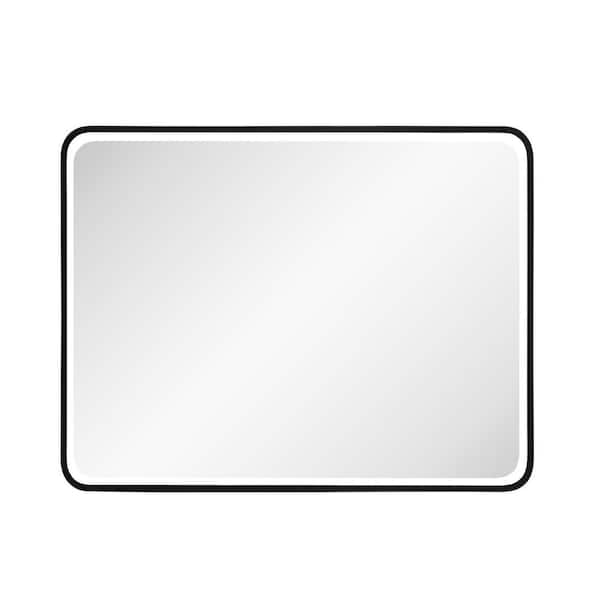 GETLEDEL 36 in. W. x 30 in. H Rounded Rectangular Aluminum Frame Beveled Glass Wall Mounted Bathroom Vanity Mirror in Black