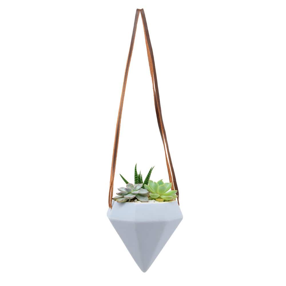 Sky Blue Ceramic Diamond Hanging Planter - Indoor/Outdoor