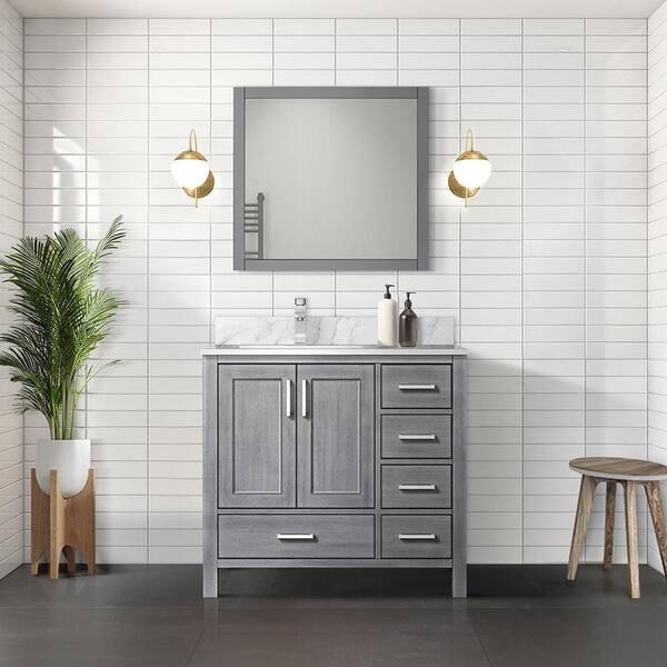 Lexora Jacques 36 in. W x 22 in. D Left Offset Distressed Grey Bath Vanity without Top