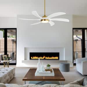 Dallin 65 in. Integrated LED Indoor White-Wood-Blade Gold Ceiling Fans with Light and Remote Control Included