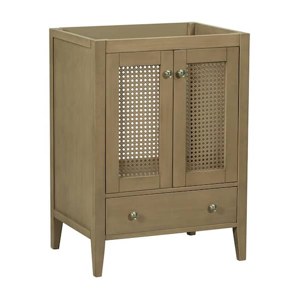 24 in. Bath Vanity Cabinet without Top Rattan Cabinet in Natural with Doors and Drawer