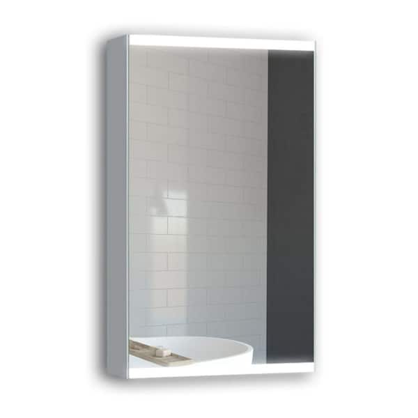 EPOWP 15 in. W x 26 in. H Rectangular Silver Aluminum Surface Mount Medicine Cabinet with Mirror and LED Lighted