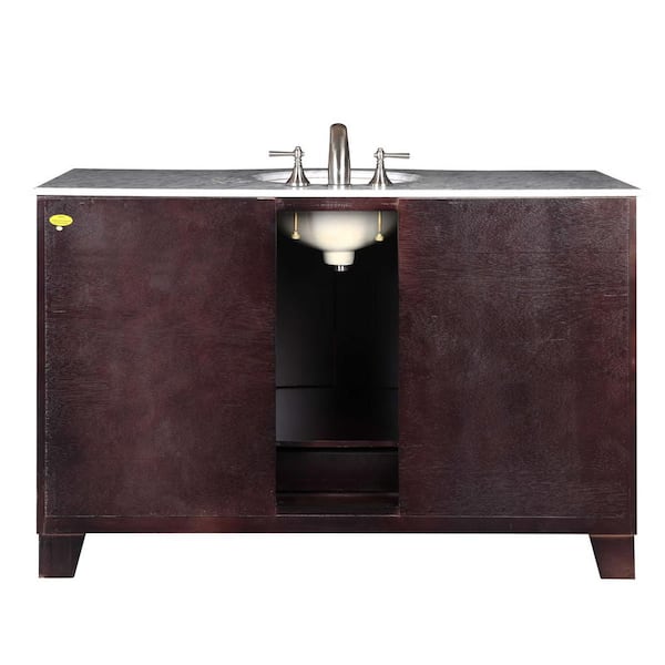 Silkroad Exclusive 55-in Dark Espresso Single Sink Bathroom Vanity with Carrara White Natural Marble Top
