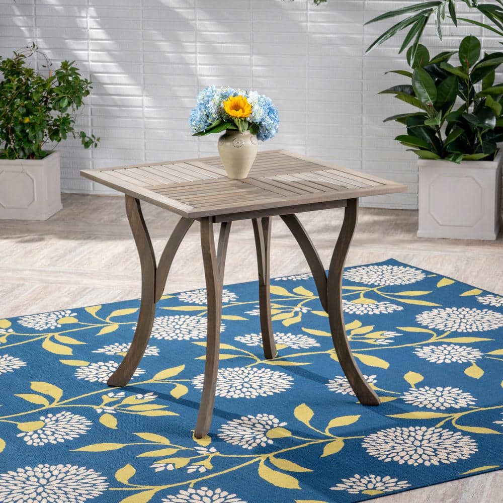 Petite Gray Acacia Wood Square Dining Table