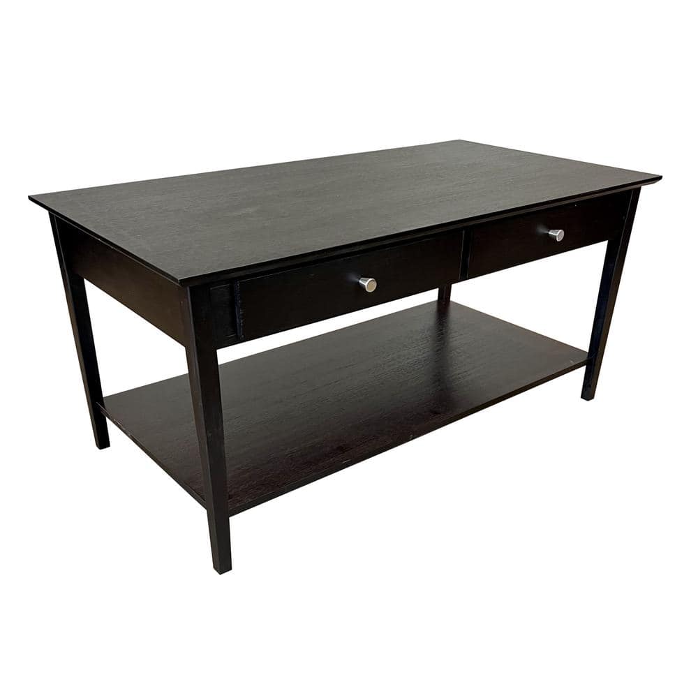 Charcoal Gray Bamboo Coffee Table with Storage Drawers