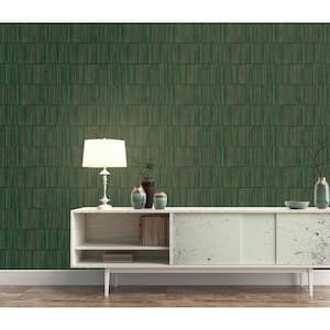 Boutique Collection Green Shimmery Geometric Bamboo Stripe Non-Pasted Paper on Non-Woven Wallpaper Roll