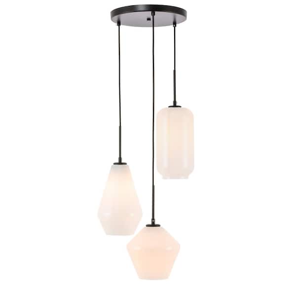 Unbranded Timeless Home 17.3 in. 3-Light Black and Frosted White Glass Pendant Light, Bulbs Not Included