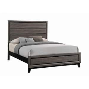 Gray Wooden Frame Queen Platform Bed with Plank Panel Headboard