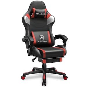 Faux Leather Computer Gaming Chair with Footrest Ergonomic Reclining Office Chair Swivel Rolling Chair,Red