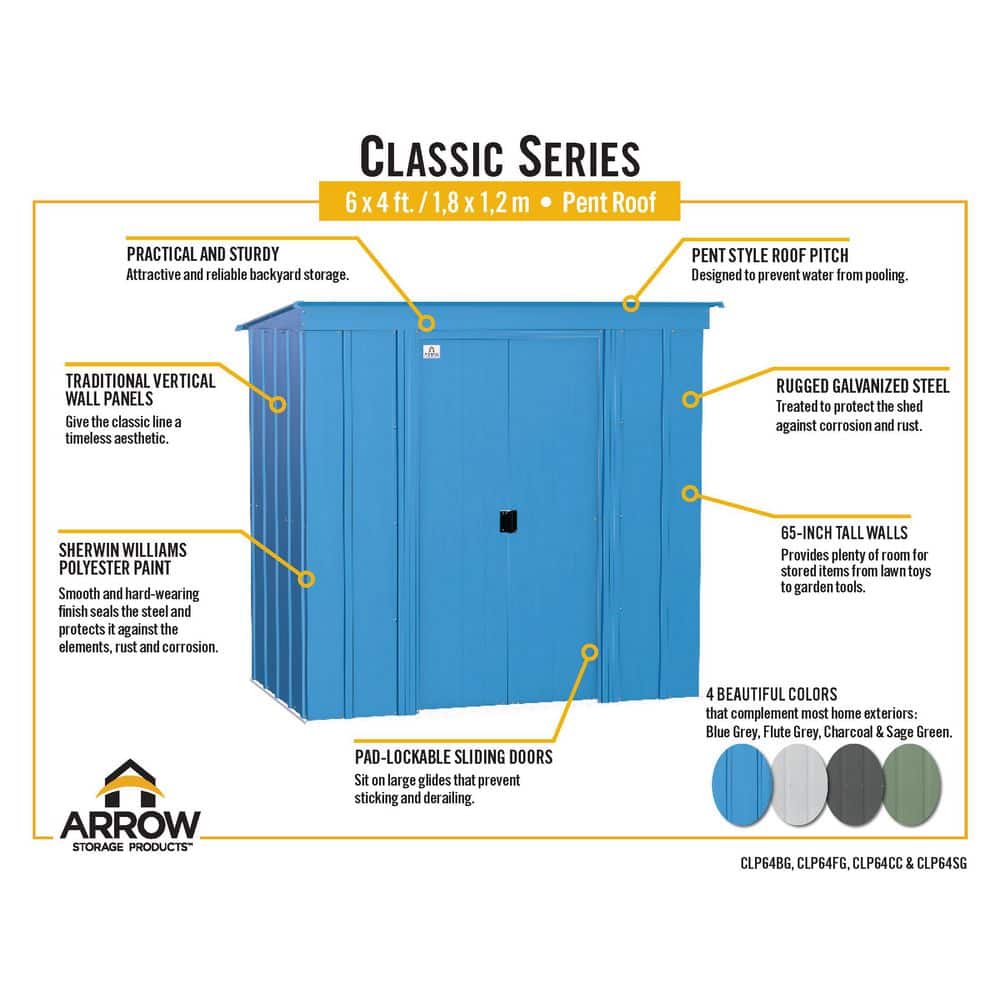 6 ft. x 4 ft. Gray Metal Storage Shed with Pent Roof