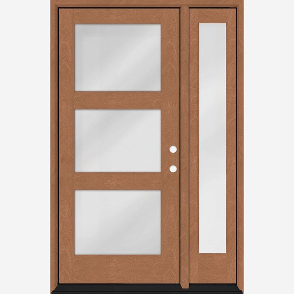 Steves & Sons Regency 53 in. x 80 in. Modern 3-Lite Equal Clear Glass LHIS Autumn Mahogany Fiberglass Prehung Front Door 14 in. SL