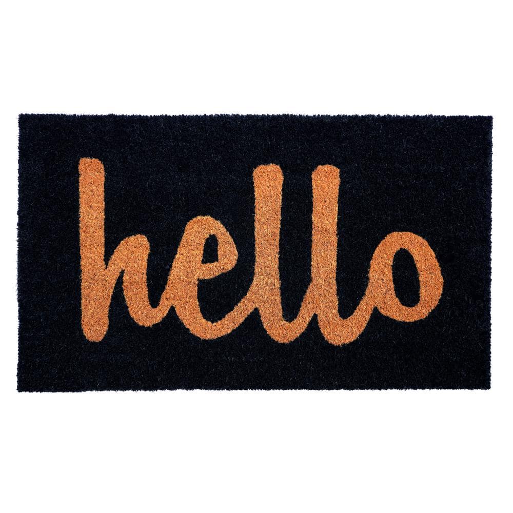 Hello Black/Natural Script 24 in. x 36 in. Door Mat