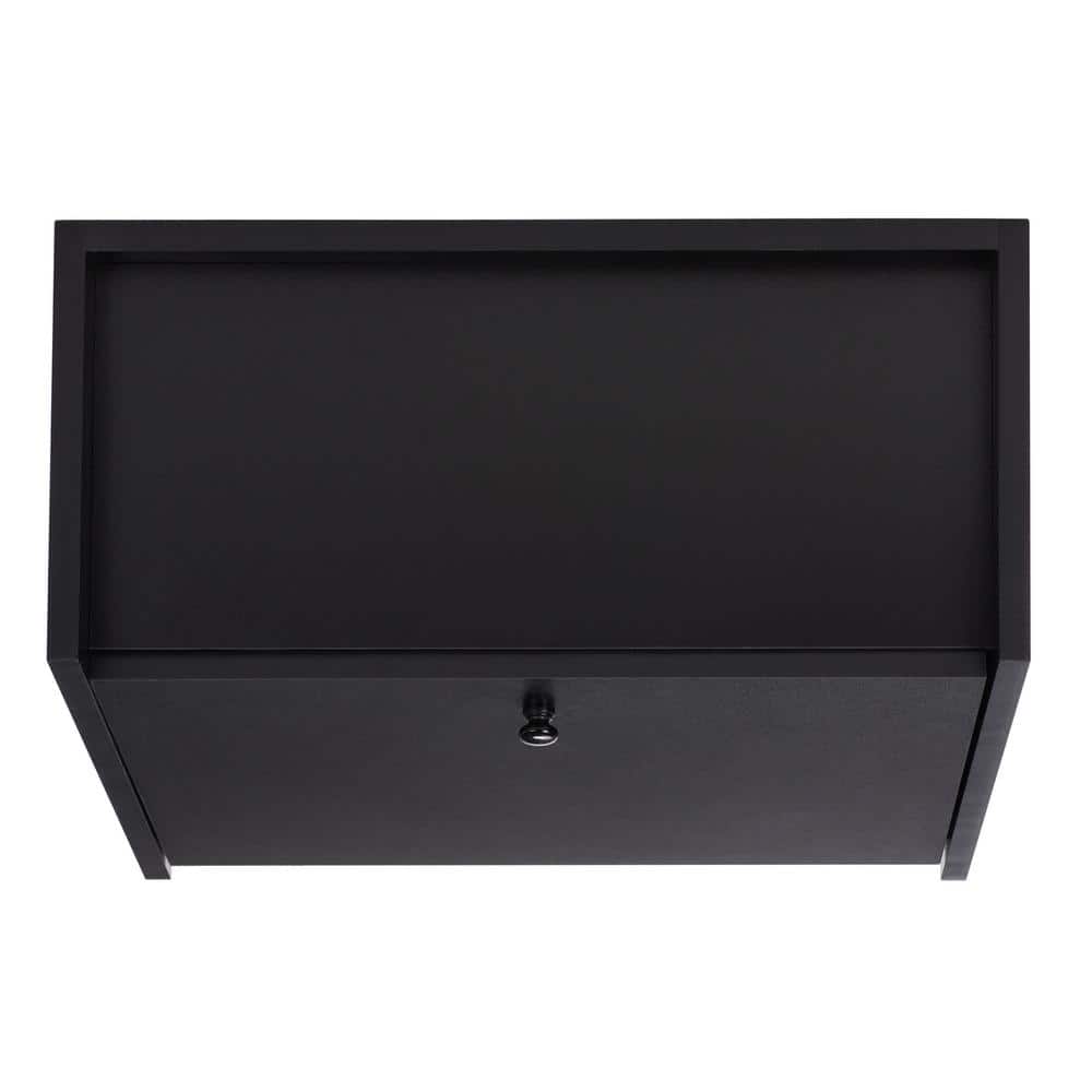 Black Wood Writing Desk with Drawer and Shelf