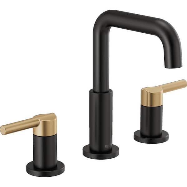 Delta Nicoli 8 in. Widespread Double-Handle Bathroom Faucet in Matte Black/Champagne Bronze