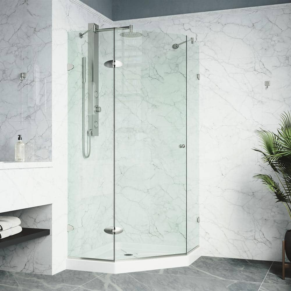 VIGO Verona 42 in. L x 42 in. W x 77 in. H Frameless Pivot Neo-angle ...