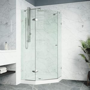 Verona 42 in. L x 42 in. W x 77 in. H Frameless Pivot Neo-angle Shower Enclosure Kit in Brushed Nickel with Clear Glass