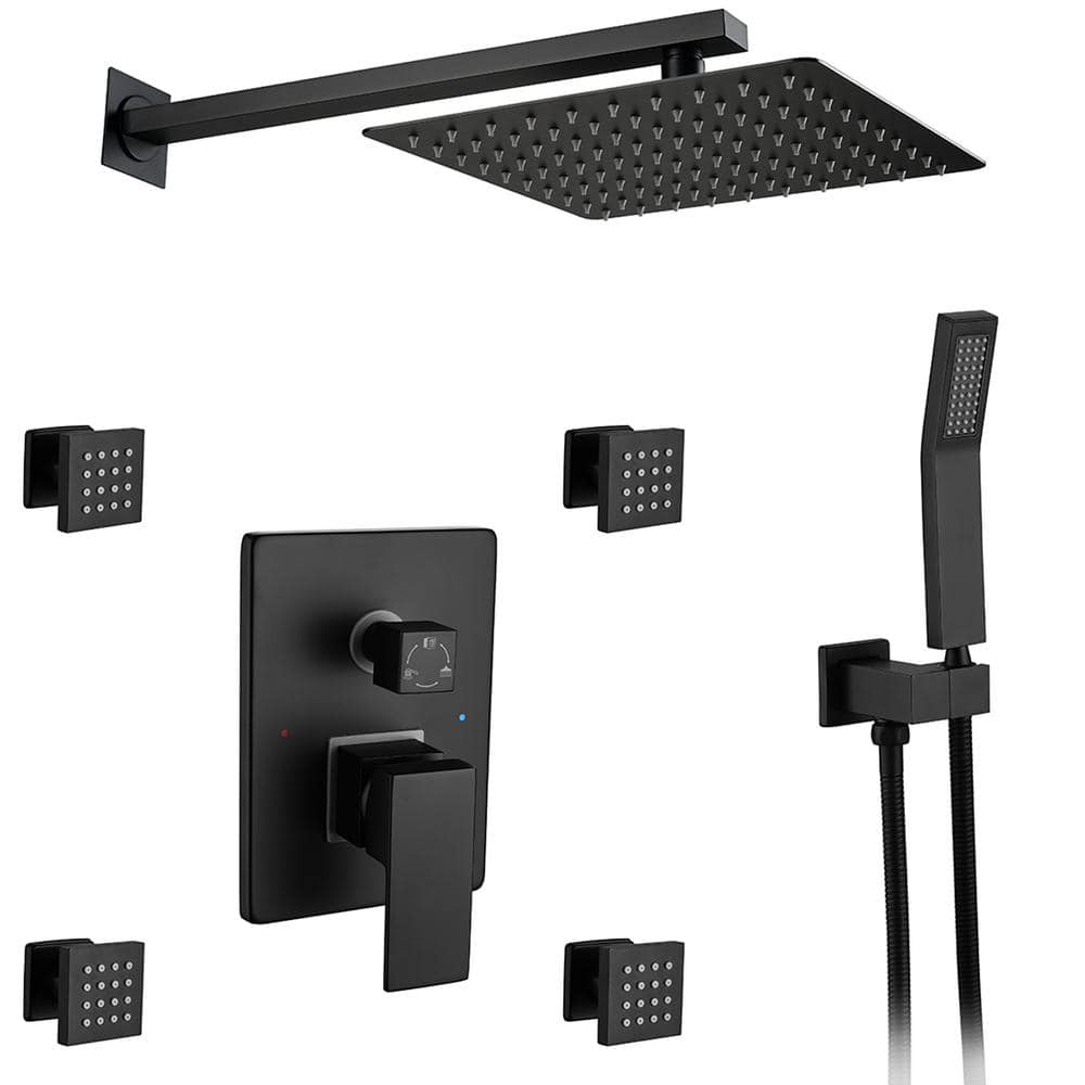 BTCSTAR START SingleHandle Spray Square Wall Mount Black Shower Faucet