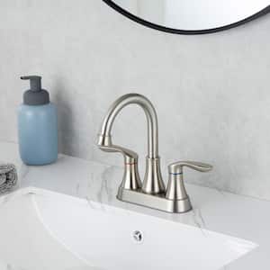 4 in. Centerset Double-Handle High-Arc Bathroom Faucet with Drain Kit Included in Brushed Nickel