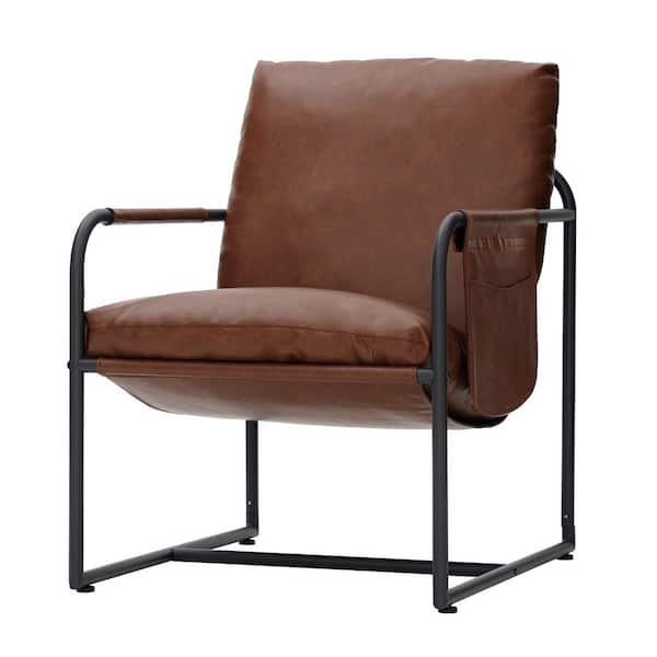 Hommpa Brown PU Leather Accent Chair Modern Armchair with Cushions