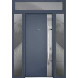 0729 60" x 96" Left-hand/Inswing 2 Side and Top Exterior Window Gray Graphite Steel Prehung Front Door with Hardware